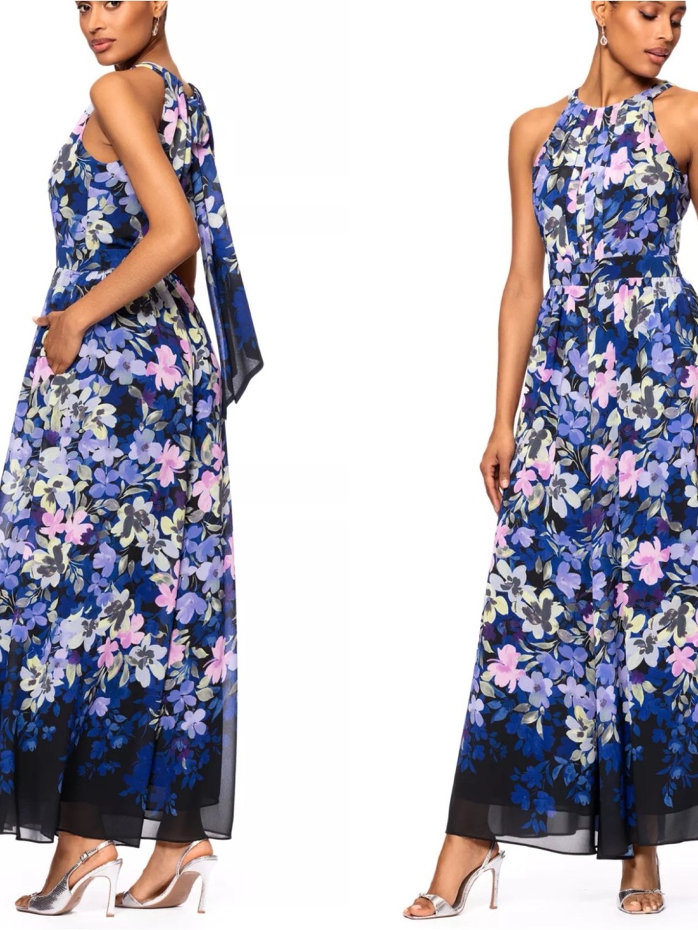 Betsy & Adam Navy lavender Floral Halter wide leg jumpsuit new women’s 6